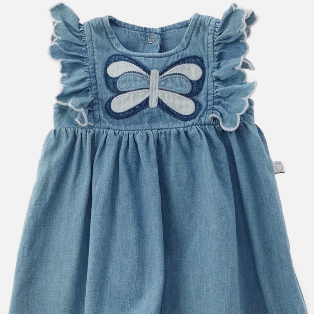 Stella McCartney butterfly logo embroidered ruffle dress